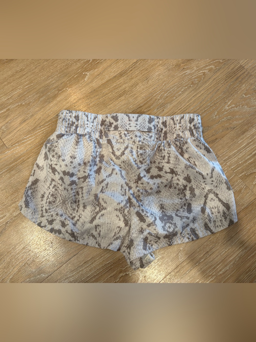 Varley Snake-Print Athletic Shorts in Beige and Taupe